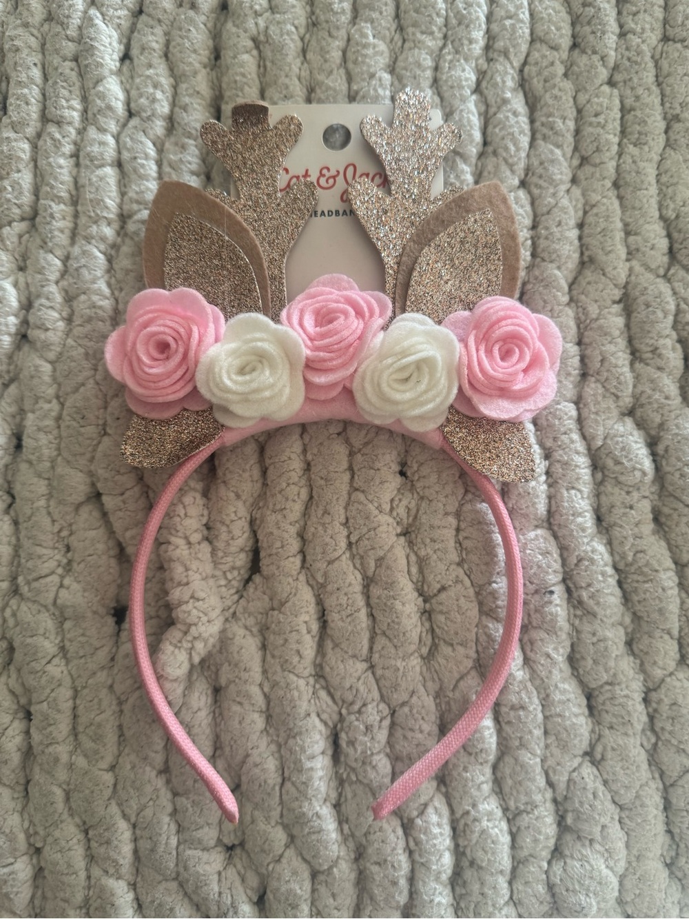 Cat & Jack Pink and Cream Glitter Flower Unicorn Headband